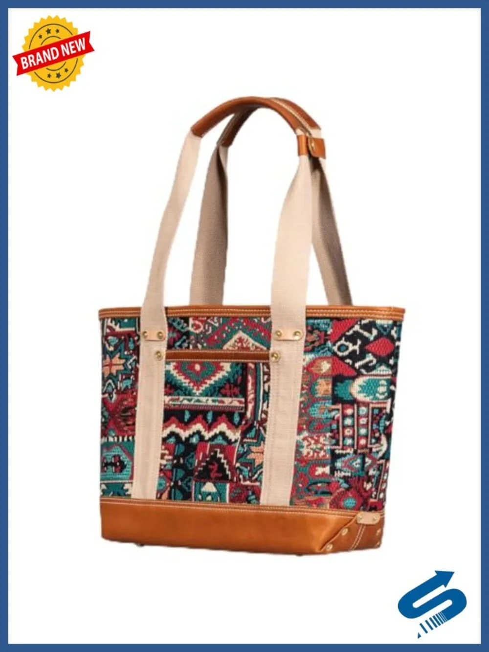 Canvas Leather Tote Bag Women Travel Work Bag Magnetic Closure Laptop iPad